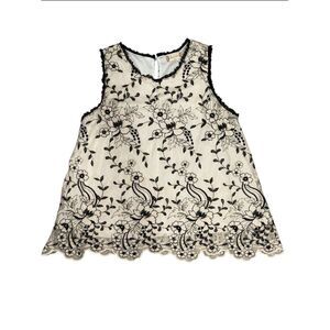 Altar'd State Top Womens M Black White Lace Flowy Hem Round Neck‎ Bohemian Style
